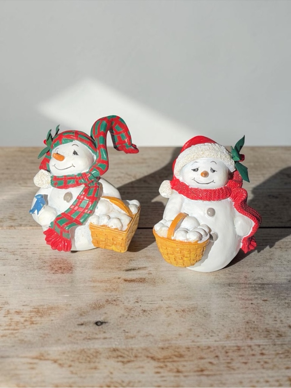 Longaberger White Snowman Pair with Red and Green Accents